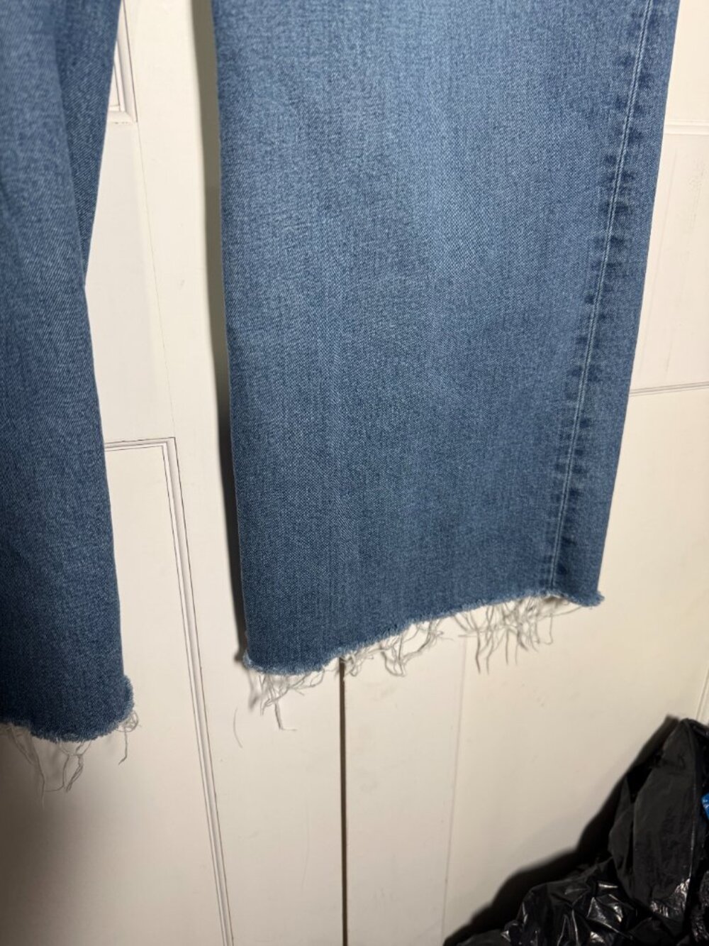 H&M Wide Leg Jeans High Rise Size 16 Fray Hem Cotton Stretchy Blue Baggy Loose - Picture 9 of 9